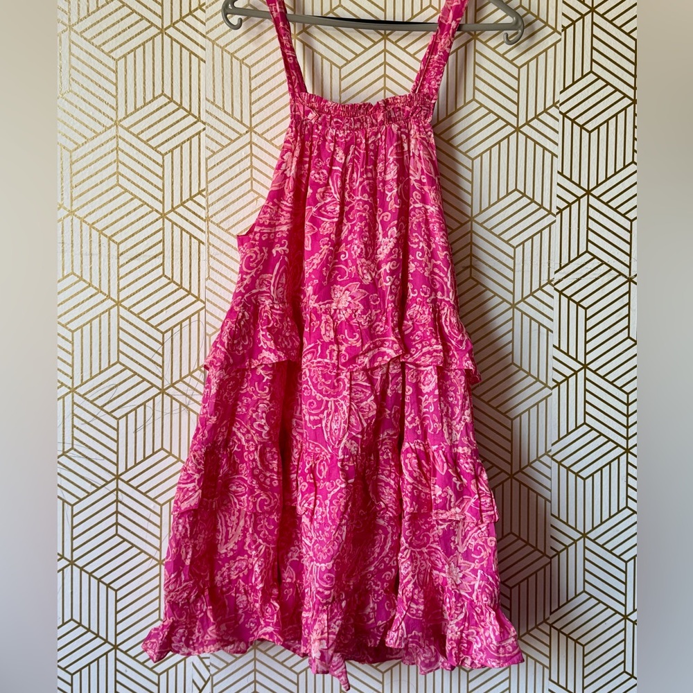 Fate 100%Cotton Fuchsia Paisley Tiered Dress size L